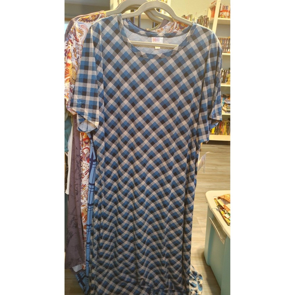 LuLaRoe Blue Plaid Maria Dress 3X